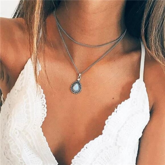 Other - Simple Layered Bar Silver Drop Pendant Necklace Boho V Neck Women Accessories